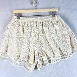 ALYA Anthropologie Womens M Beige Cream Lace Knit Fully Lined Shorts Floral Leaf